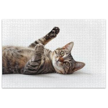 Imagem de Quebra-cabeça com design de gato malhado adulto 500 peças presentes para amantes de quebra-cabeças, quebra-cabeças divertidos para adultos, arte de flores