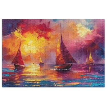 Imagem de Quebra-cabeça para adultos com pintura artística barcos vela mar 500 peças estampa animal flor difícil quebra-cabeças presentes para jogo de elefante branco