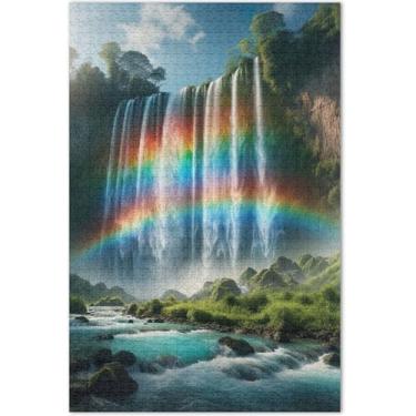 Imagem de Quebra-cabeça de cenário arco-íris cachoeira 1000 peças adultos arte animal flor único presentes engraçados