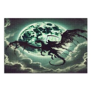 Imagem de Quebra-cabeça dragão lua preto com letras nas costas para adultos 1000 peças