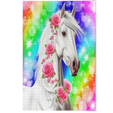 Imagem de 1000 peças de quebra-cabeças para adultos cavalo branco colorido brilhante família elefantes brancos presentes paisagem paisagem arte arte, 1000 peças, 75 x 50 cm