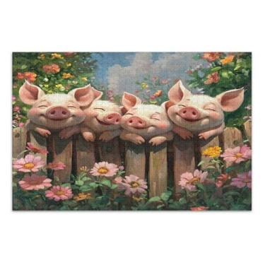Imagem de Quebra-cabeça de leitões alegres com flores para adultos com letras nas costas 500 peças