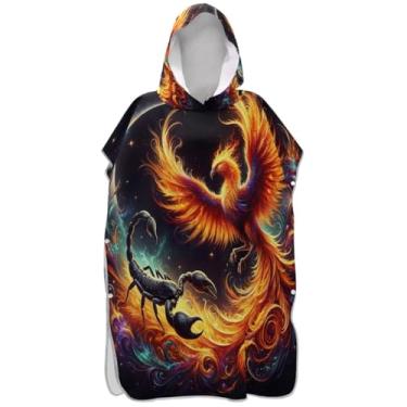 Imagem de Joisal Roupão para troca de poncho de surfe de secagem rápida para adultos toalhas de banho com capuz laranja fênix escorpião ponchos femininos com capuz