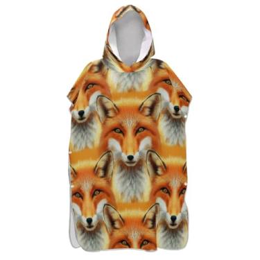 Imagem de Roupão fofo de troca de animais laranja raposa para adultos poncho de surfe toalha de banho com capuz toalha de banho de secagem rápida unissex adulto poncho com capuz