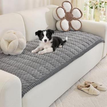 Imagem de Royhom Capa de sofá para cães, lavável, felpuda, para sofá com 2 almofadas, protetor de sofá macio e espesso para animais de estimação, tapete de cachorro para sofás e sofás (cinza, 27,6 x 47,2
