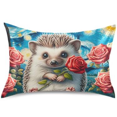 Imagem de Capa de almofada de cetim com flor de ouriço estrelada impressão artística capas de travesseiro padrão king queen capa de travesseiro macia para cama, tamanho king, 101,6 cm x 50,8 cm