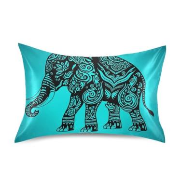 Imagem de Fronhas de cetim fofas padrão Queen King fronha de cama refrescante fronha macia tamanho padrão 66.0 cm x 50.8 cm vintage elefante azul