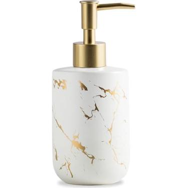 Imagem de Dispenser de Sabonete Cerâmico Luxo com Bomba Plástico Garrafa Líquido 300ml 10oz para Banheiro e Cozinha