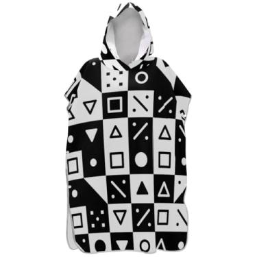 Imagem de Joisal Poncho de surfe xadrez preto e branco trocador de roupão para praia Adul com capuz toalha absorvente de natação ponchos femininos com capuz