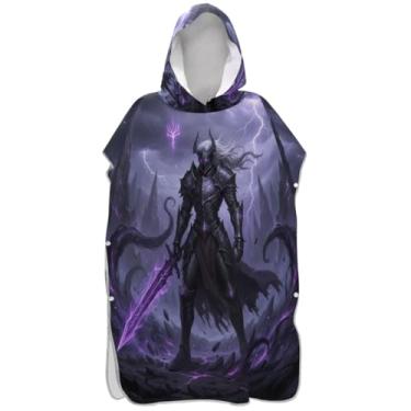 Imagem de Joisal Roupão de mudança de tamanho grande para adultos poncho de surfe praia banho toalhas com capuz roxo legal guerreiro desenho animado unissex adulto poncho com capuz