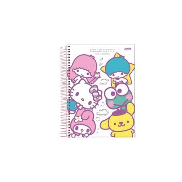 Imagem de Caderno Universitário 10 Matérias Hel-o Kit-y, Espiral, Capa Dura, Personagens AMIGOS, Rosa (MODELO 03)