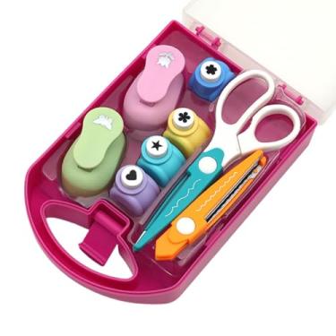 Imagem de Fancyes Conjunto de 6 furadores de papel com tesoura e ponta de substituição para crianças, com estojo de transporte. Furadores em diversos formatos para