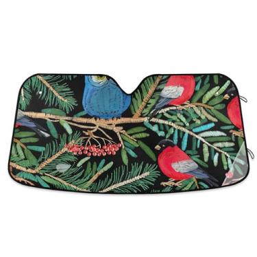 Imagem de Toldo de sol verde floresta com coruja fofa para para-brisa de carro capa de para-brisa automotiva retrátil personalizada protetor solar floral L, 144,8 cm x 80 cm