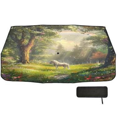 Imagem de Guarda-sol de caminhão arco-íris unicórnio branco para-brisa frontal proteção de isolamento térmico janela carro persianas 147 x 75 cm guarda-chuva de carro
