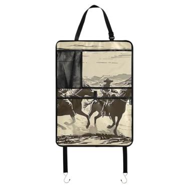 Imagem de Capa para banco traseiro Two Cowboys Riding Horses in The Desert Pacote com 2 protetores de assento de carro universal para assento de carro acessórios de assento de carro