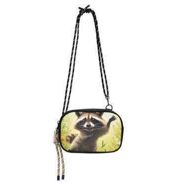 Imagem de TSENQUE Bolsa feminina pequena tiracolo linda estampa de guaxinim carteira floral bolsa de telefone bolsas femininas bolsas de ombro