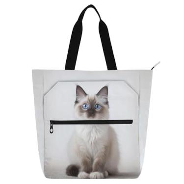 Imagem de GAIGEO Linda bolsa de trabalho para gatinhos de estimação para mulheres, bolsa de lona com zíper, bolsa de praia para professores com compartimentos