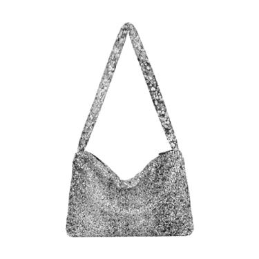 Imagem de GAIGEO Bolsa de ombro com fundo de purpurina, bolsa de ombro feminina, bolsas de outono, Fundo de glitter prateado, One Size