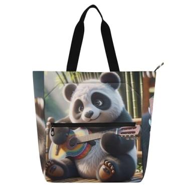 Imagem de Sacola feminina de trabalho com urso panda fofa, lona, praia, livro, com zíper, bolsas para professores, presente para amantes de livros