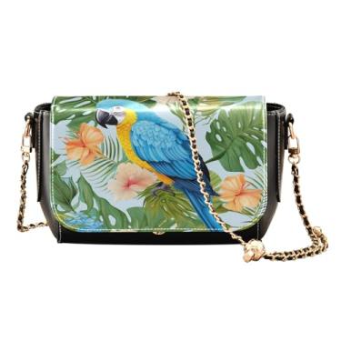 Imagem de Laranjas em uma bolsa transversal de couro amarela para mulheres, bolsas de couro para mulheres bolsa transversal, Folha de samambaias e papagaios azuis-2, One Size