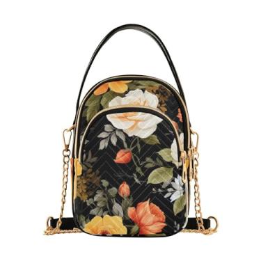 Imagem de GAIGEO Bolsa tiracolo feminina rosa laranja e flor amarela, bolsa transversal com alça, bolsa tiracolo de ombro para mulheres, Rosa laranja e flor amarela - 1, One Size