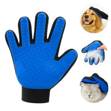 Imagem de Luva Escova Tira Pelos Premium para Cães e Gatos Massageadora Nano Magnética Azul de Silicone