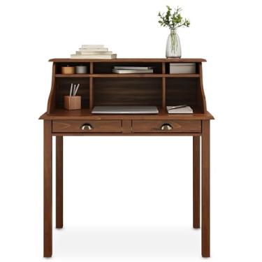 Imagem de IDIMEX Escrivaninha Quarto Vintage 90cm Compacta 6 Nichos Madeira Castanho Marlene