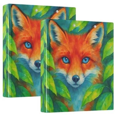 Imagem de Fichários personalizados com 3 anéis de folhas verdes de raposa vermelha com 3 argolas de 3,5 polegadas, 200 folhas, caderno, anel redondo, fichário de escritório, 31,5 x 27 x 6 cm, pacote com 2