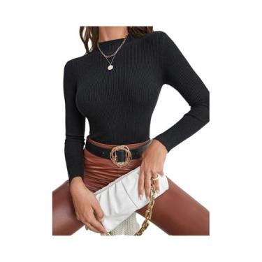 Imagem de Suéter Feminino Cinza Slim Fit De Tricô Manga Longa Gola Alta Casual L