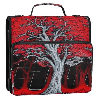 Imagem de Fichário Life Tree Vermelho Cinza 3 Anéis Anel D 1,5 Polegada Fichário Organizador de Fichários com Alça Bolsa Escolar Estojo Portfólio de Armazenamento com Alça