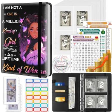 Imagem de Fichário de economia de dinheiro, 100 envelopes desafio de economia de dinheiro, envelopes de dinheiro e 3 rastreadores de planejamento de orçamento, livro de couro PU A5 para economizar dinheiro