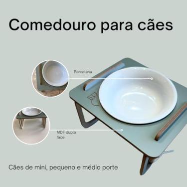 Imagem de Comedouro Elevado para PET Cães de Mini e Pequeno Porte Unitário - MDF e Porcelana - Cor Verde