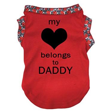 Imagem de Petitebella Camiseta vermelha My Heart Belongs to Daddy Roupa para cachorro (GG, vermelha)