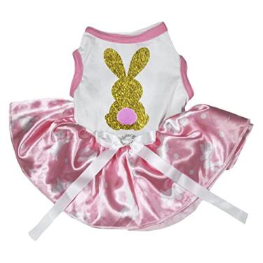 Imagem de Petitebella Vestido de cachorro de coelho dourado brilhante (branco/rosa pontos de coelho, pequeno)