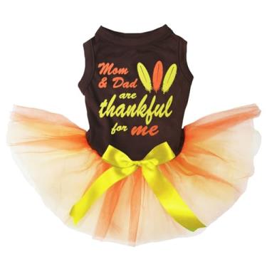 Imagem de Petitebella Vestido para cachorro Mom & Dad are Thankful for Me (marrom/laranja, médio)