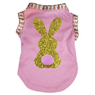 Imagem de Petitebella Camisa de cachorro de coelho dourado brilhante (rosa e ovos pintinhos, grande)