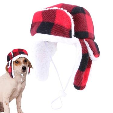 Imagem de Gorro para Cão para Inverno | Com Orelheiras Ajustáveis Xadrez,Gorro Para Gato De Frio Ao Ar Livre,Para Cachorro Pequeno Grande Médio Casa Viagem Caminhada Fotografia Acampamento Natal