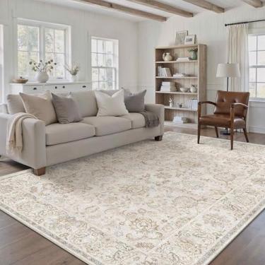 Imagem de HUGEAR Tapetes de área laváveis à máquina vintage cinza - tapete neutro para sala de estar e quarto, antiderrapante, resistente a manchas, tapete estético para crianças e animais de estimação