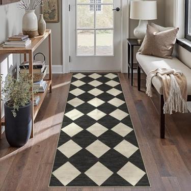 Imagem de PureCozy Tapete quadriculado de corredor de 6 x 20 cm para corredores, preto, lavável, tapete antideslizante, boho, decoração interna, para entrada, cozinha, quarto, sala de jantar, lavanderia