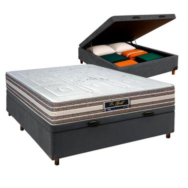Imagem de Cama Box Bau Cinza Casal + Colchão Molas Ensacadas Legriff Sankonfort