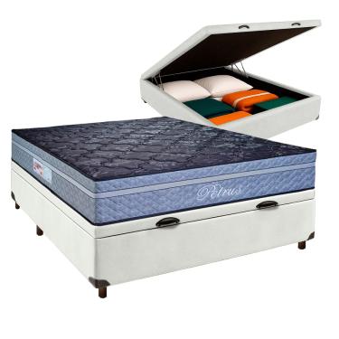 Imagem de Cama Box Bau Branco Casal + Colchão Molas Ensacadas Petrus Paropas