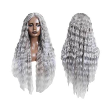 Imagem de Peruca Sintética Lace Front De 30 Polegadas Cinza Cacheada Para Mulher