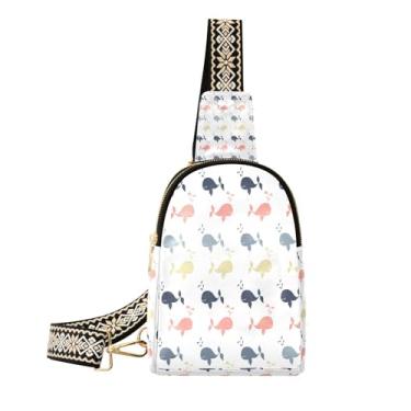 Imagem de CEBUGI Baleias de desenho animado pequena bolsa tiracolo de couro pochete bolsa de peito para caminhadas, viagens ao ar livre