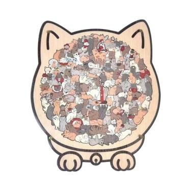 Imagem de Quebra-Cabeça De Madeira Em Forma De Gato Colorido Para Adultos, Decor