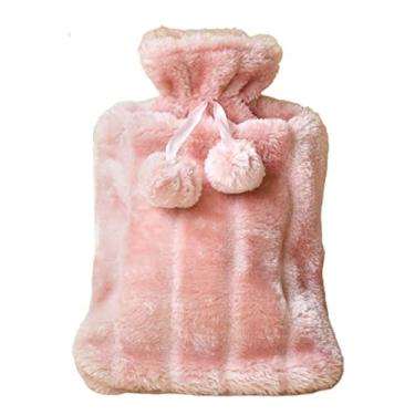 Imagem de Bolsa de Água Quente com Tanque Interno Borracha e Capa Pelúcia Porta Injeção Grande Outono Inverno Mão Recarga Prática para Encher Alta Temperatura À Prova Vazamentos Dissipação Lenta Calor