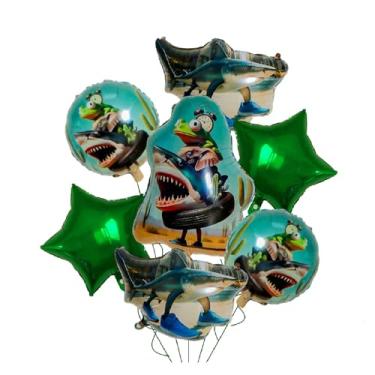 Imagem de Tralalero Tralala Italian Brainrot Decorações de aniversário - 7 peças de balões de hélio coloridos | Decorações de feliz aniversário para festa temática Brainrot