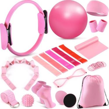 Imagem de Flickzy Conjunto de anéis de Pilates para mulheres, anéis de Pilates Magic Circle 30,5 cm com faixas de resistência, equipamento de Pilates para treino em casa, kit de Pilates para força, tonificação