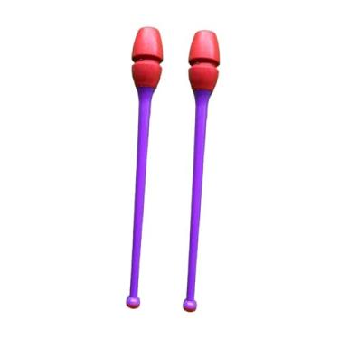 Imagem de Dynwave Conjunto de 2 maças de ginástica rítmica, equipamento profissional de treinamento de ginástica de 45,5 cm para apresentações de palco, condicionamento, Cabeça Vermelha