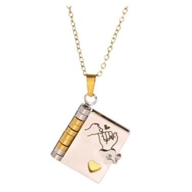 Imagem de LHONGPEY Colar To My Daughter Book – Colar para filha de mãe e pai, colar de livro aberto com 6 páginas gravadas, presente para filha, aniversário, formatura, Medium, Aço inoxidável, Sem Pedra