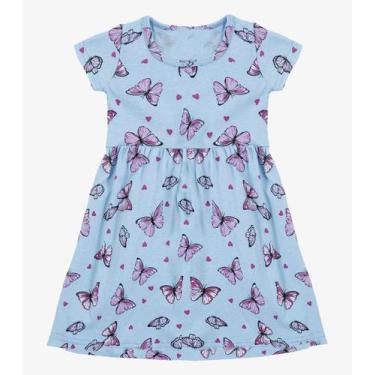 Imagem de Vestido Infantil Manga Curta Estampado Biju Kids Azul, 4, Azul